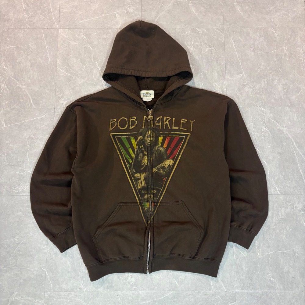 Y2K Bob Marley brown zip up hoodie